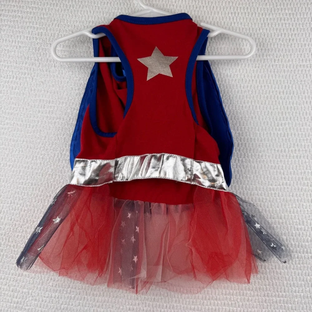Bootique Superhero Girl Dog Costume Size Medium Tutu Cape Stars Halloween